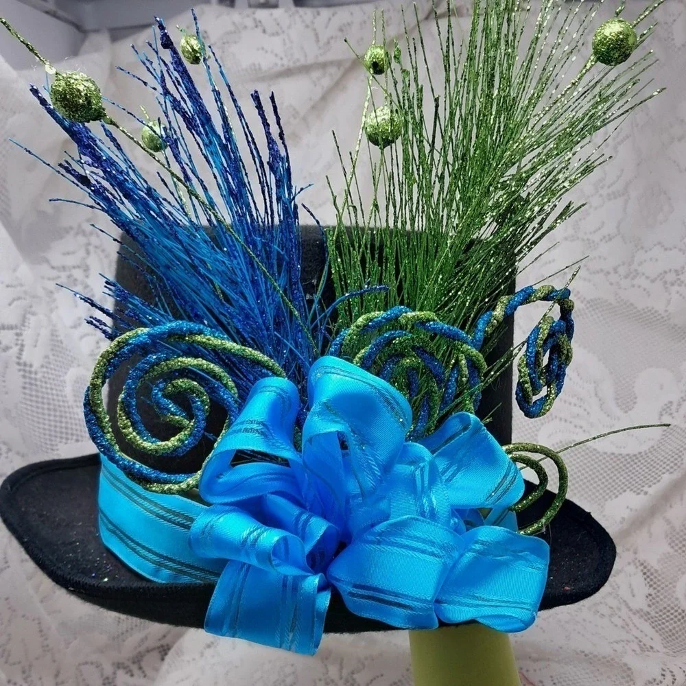 Whimsical Top Hat Blue Green Decorative Hat Party‎ Costume Unique
